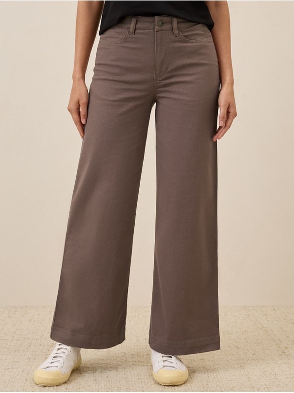 PACT Wide Leg Cotton-Blend Twill Pants in Taupe size medium